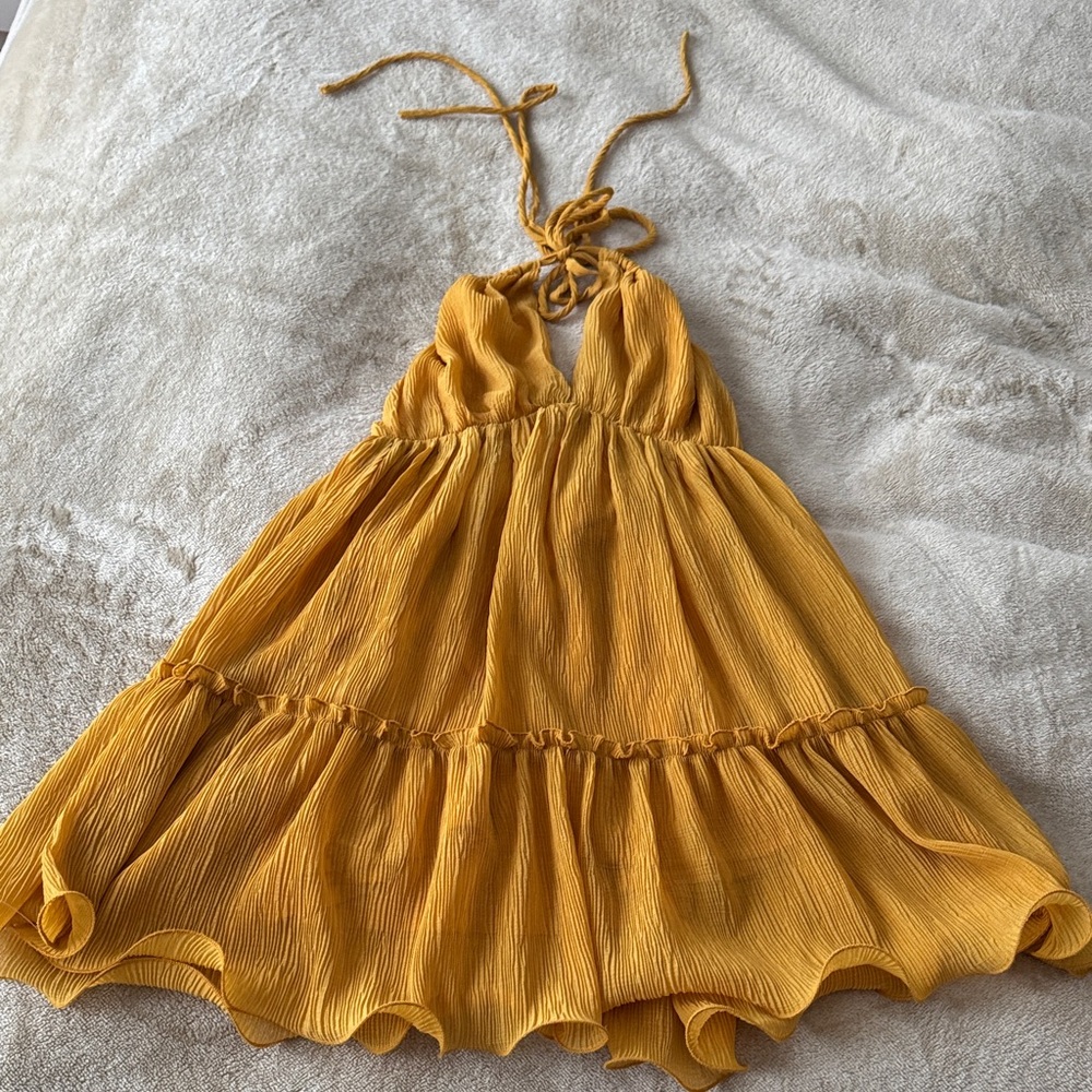 Lulu's Mustard Backless Dress